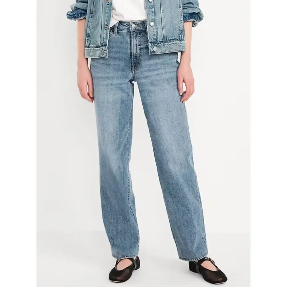 Old Navy OG LOOSE Secret-Smooth High Rise Denim High Waist Straight Leg Jeans - Picture 1 of 9